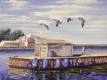 Olcott Harbor - Canadian Geese by Len Rusin